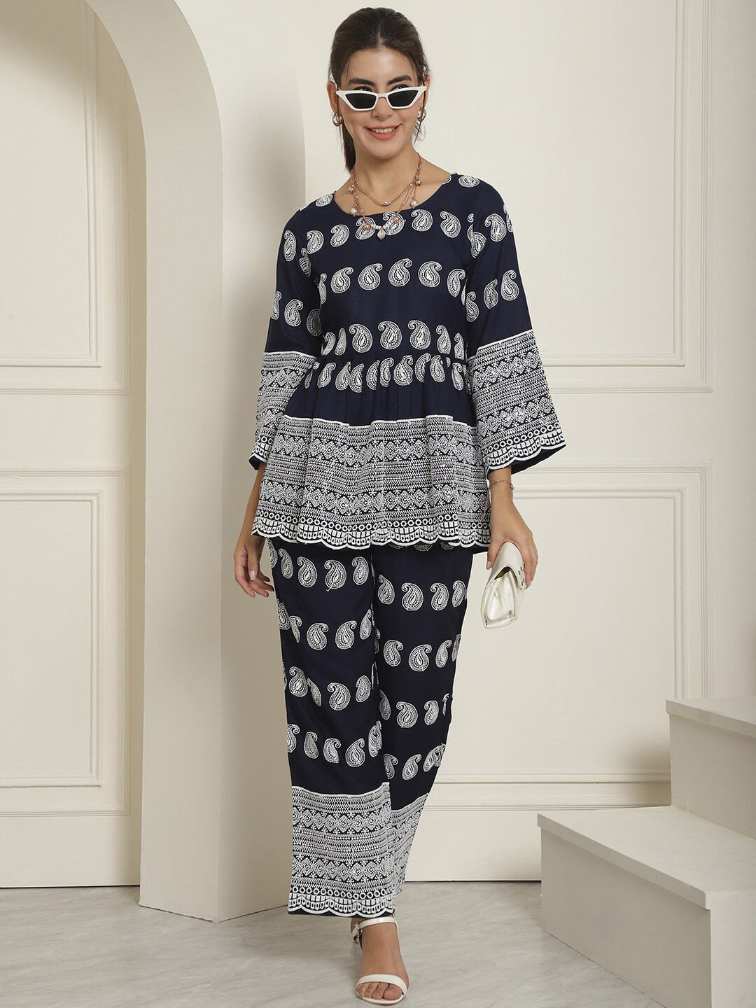 Indian Needle Embroidered Top With Palazzo Co-Ords