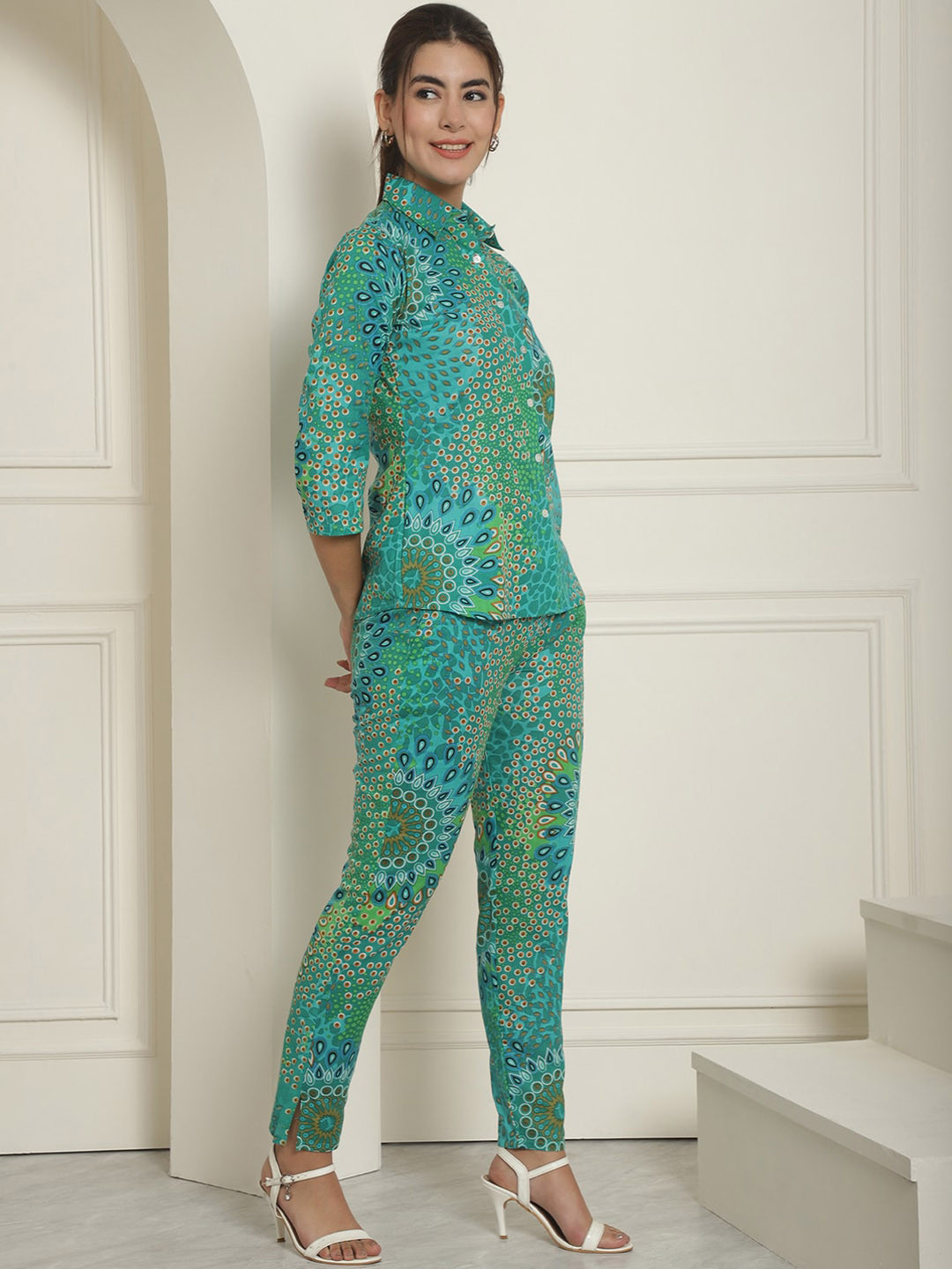 Indian Needle Printed Pure Cotton Shirt With Trousers Co-Ords