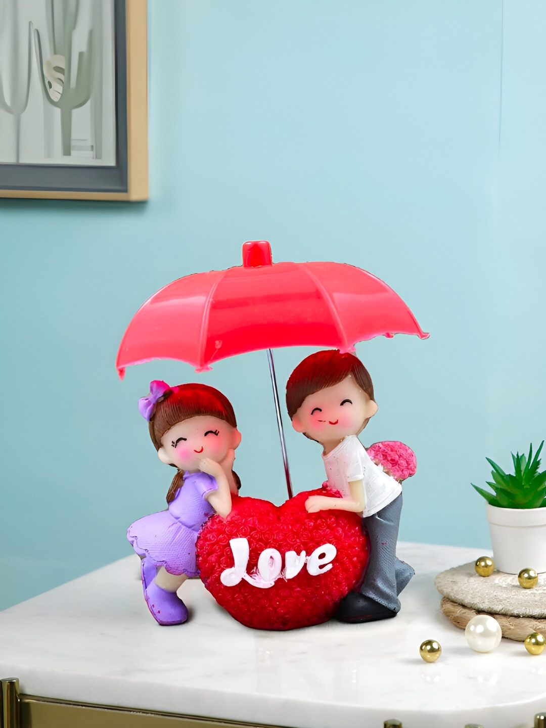 CraftVatika Romantic Love Couple Red Polyresin Matte Living Room Small Showpiece - 6.5 Inches