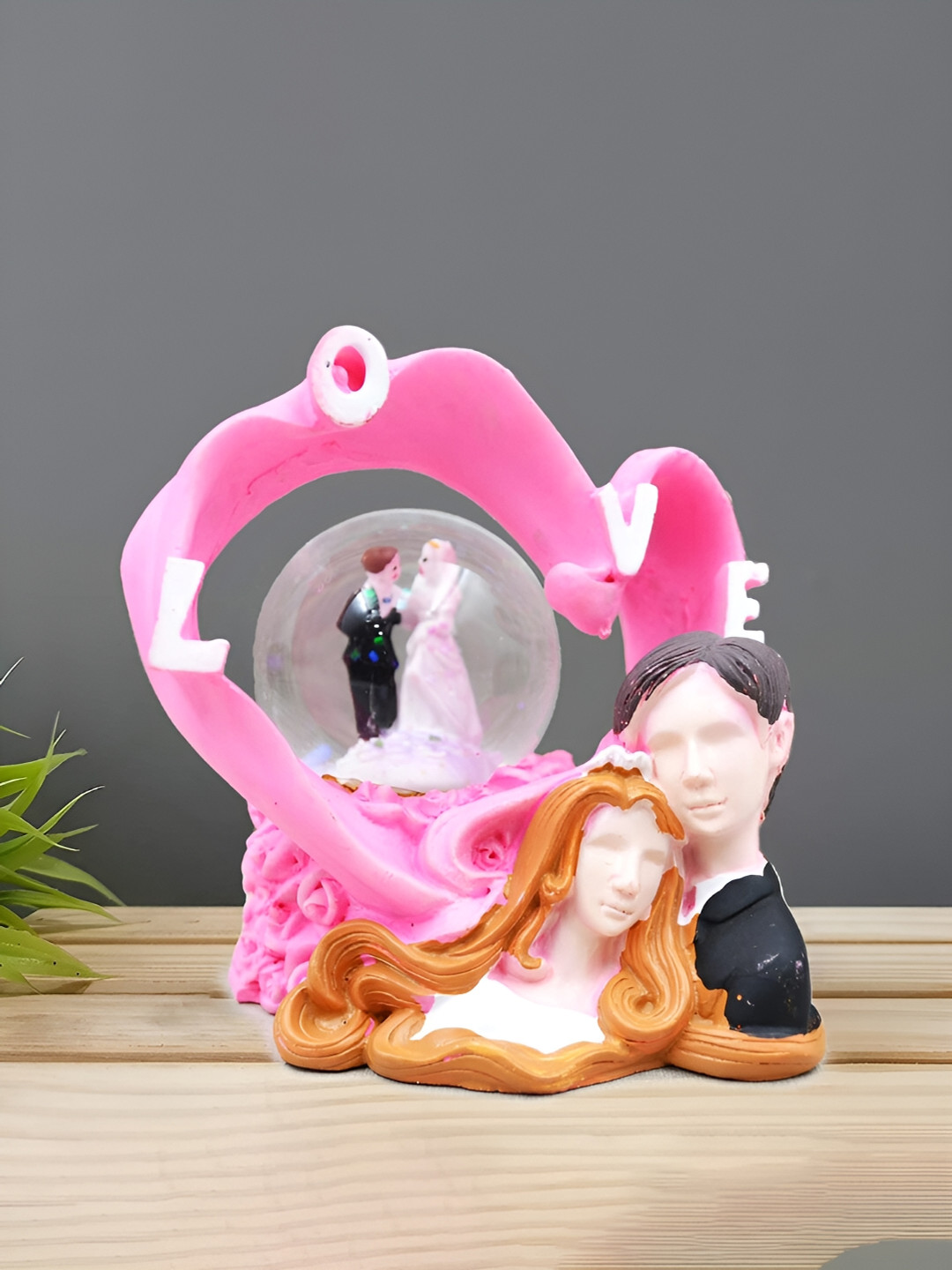 CraftVatika Romantic Miniature Pink Polyresin Matte Living Room Small Showpiece - 3.7 Inches