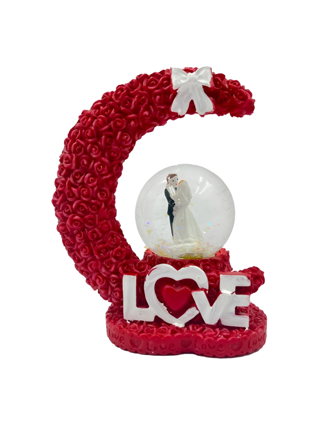 CraftVatika Romantic Love Couple on Ship Red Polyresin Glossy Living Room Small Showpiece - 4.6 Inches