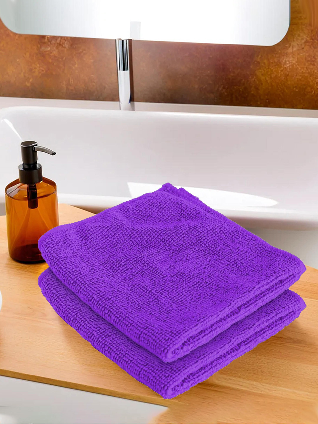 Kuber Industries Purple 2 Pieces 400 GSM Microfiber Soft Quick Dry Face Towels