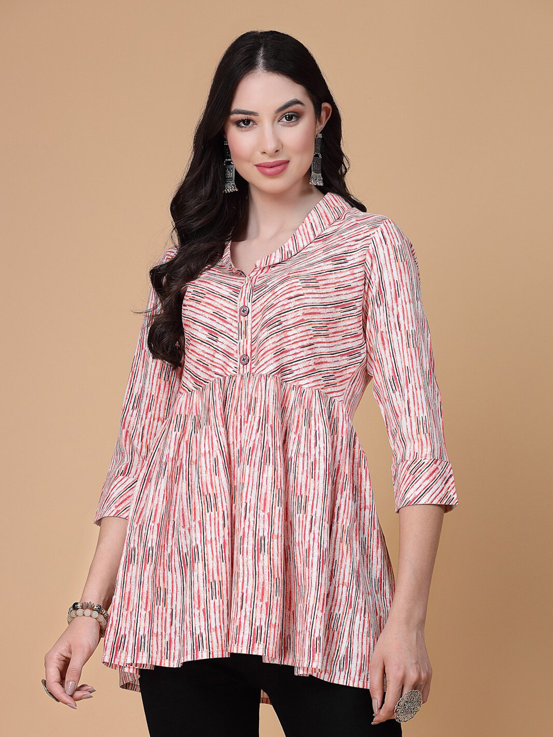 SEVEN FLOWER Shirt Collar Striped Shirt Style Top