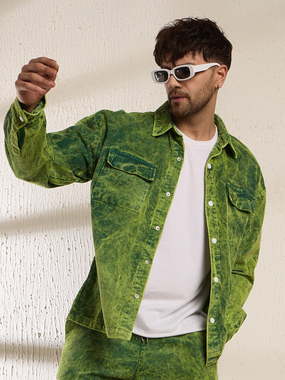 FUGAZEE Relaxed Casual Neon Dyed Washed Cord Shacket