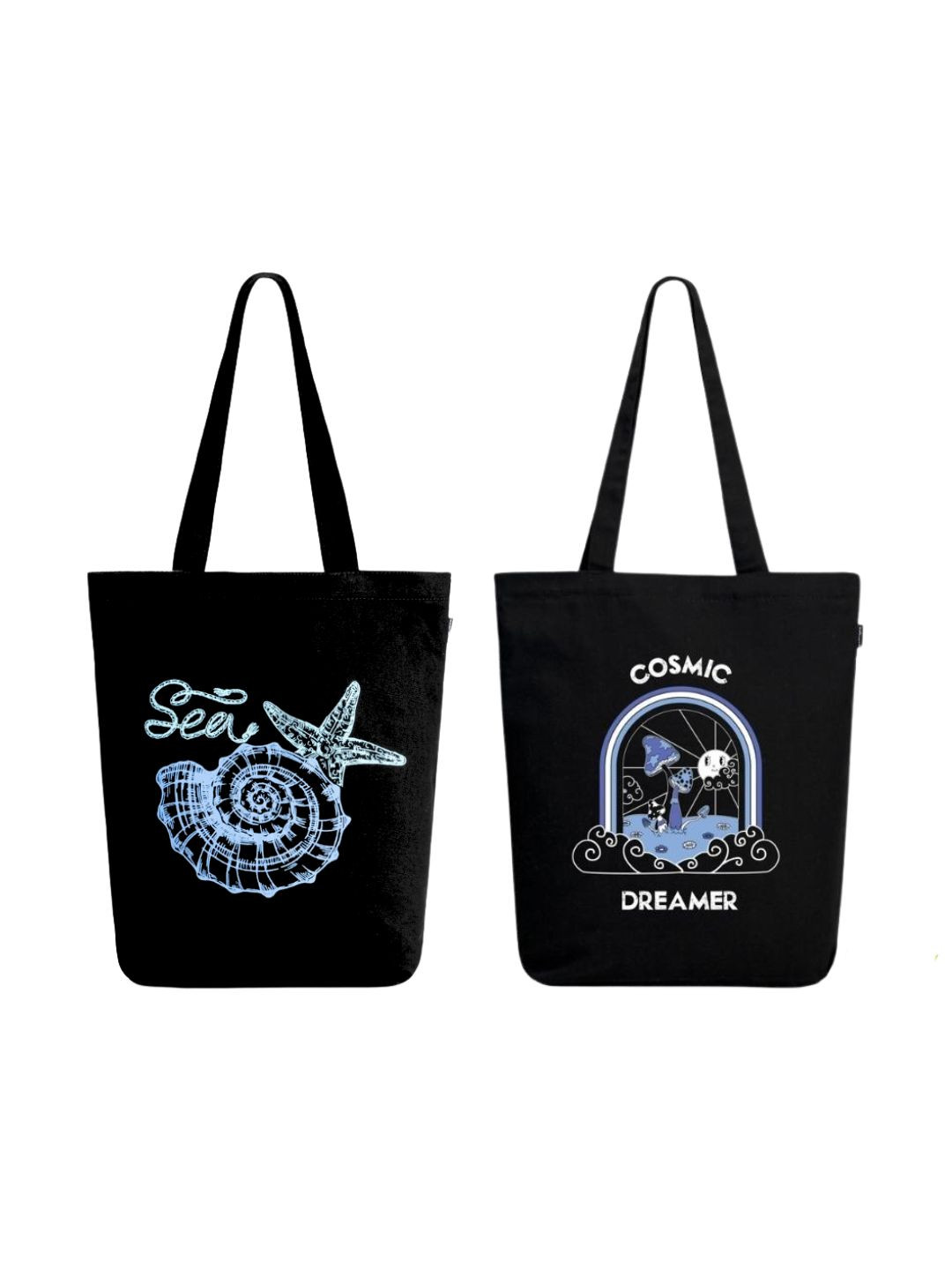 EcoRight Unisex Set Of 2 Cosmic Dreamer & Star Shell Printed Lightweight Cotton Tote Bags