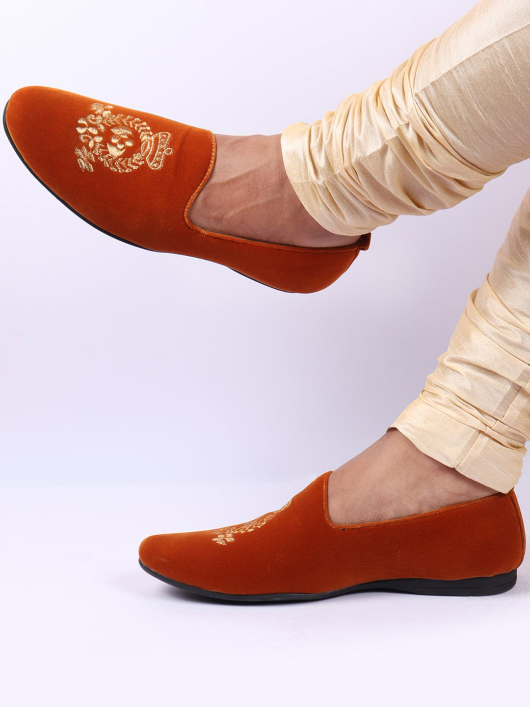 FAUSTO Men Velvet Embroidery Design Ethnic Party Loafer Shoes