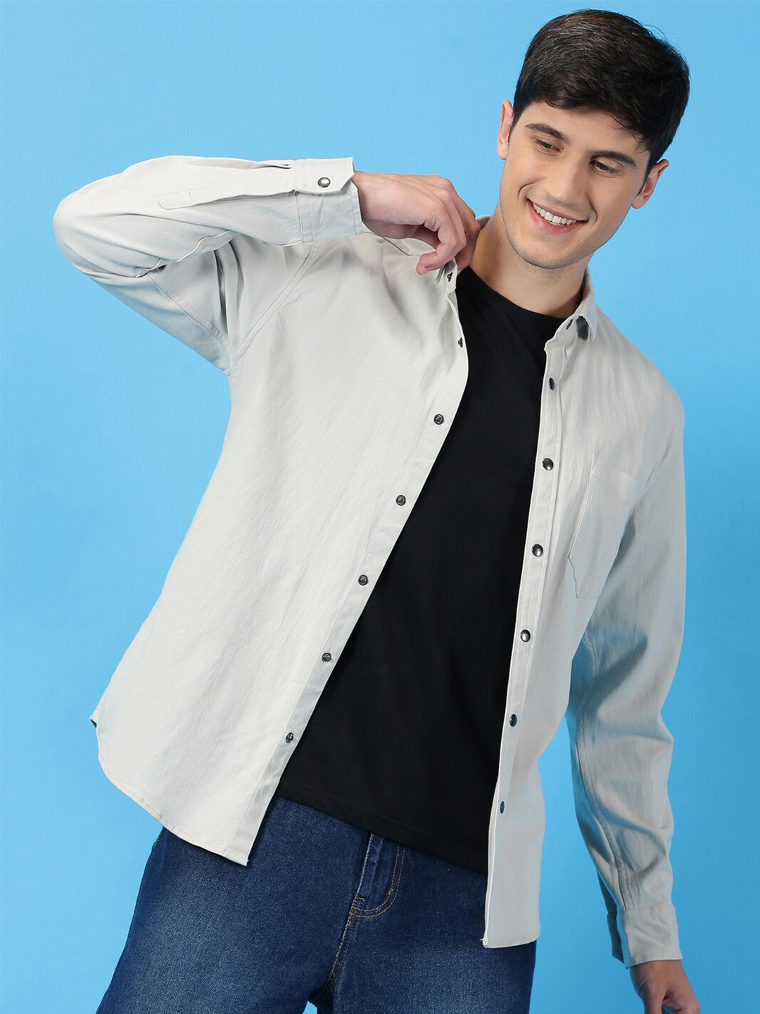 Mast & Harbour Grey Classic Slim Fit Long Sleeves Twill Casual Shirt
