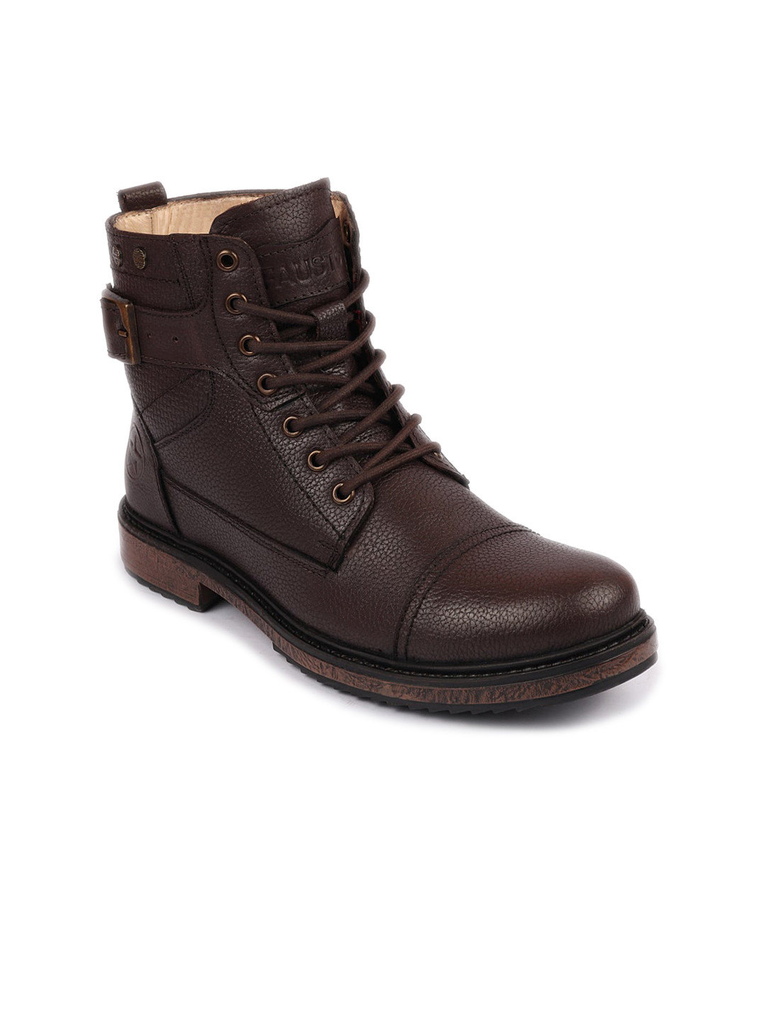 FAUSTO Men Round Toe Mid-Top Leather Winter Boots