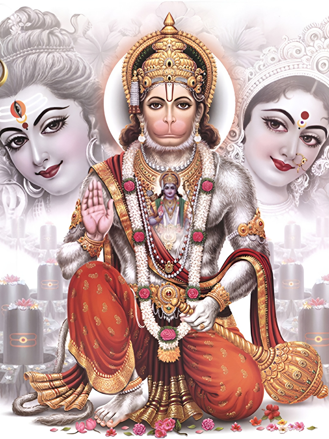 PnF Grey & Gold toned Religious Hanuman Print Un Framed Wall Stickers