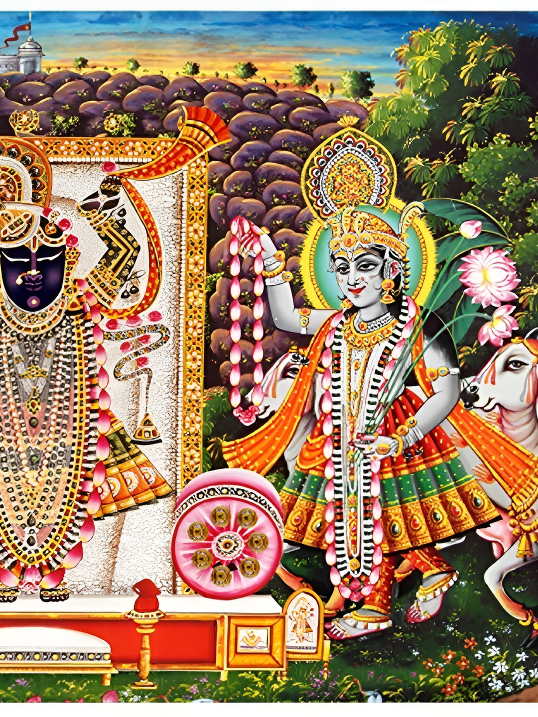 PnF Red & Green Religious Shrinathji Yamunaji Mahaprabhuji Wall Stickers