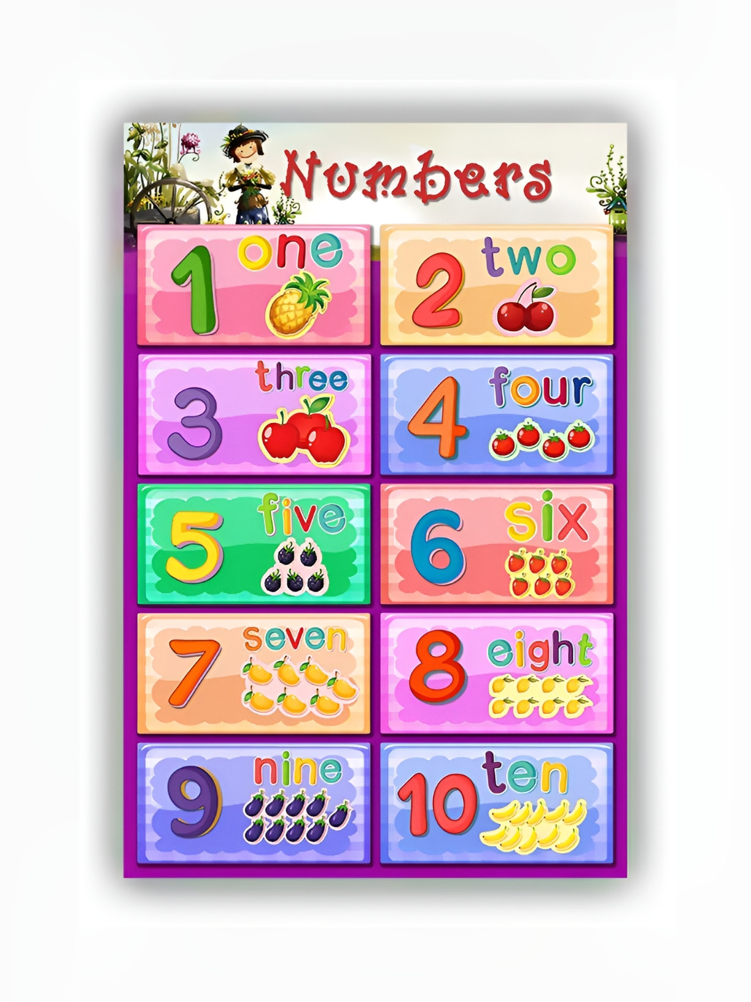 PnF Green & Pink Numbers 1 to 10 Educational Charts Wall Stickers