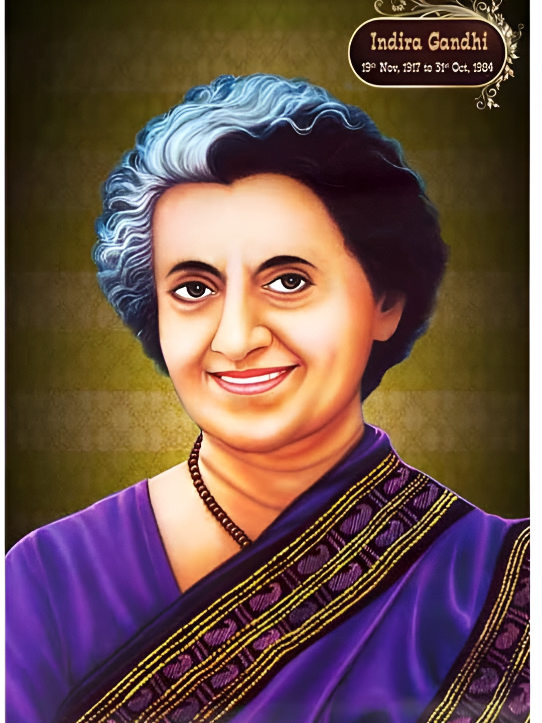 PnF Beige & Purple Indira Gandhi Wall Stickers