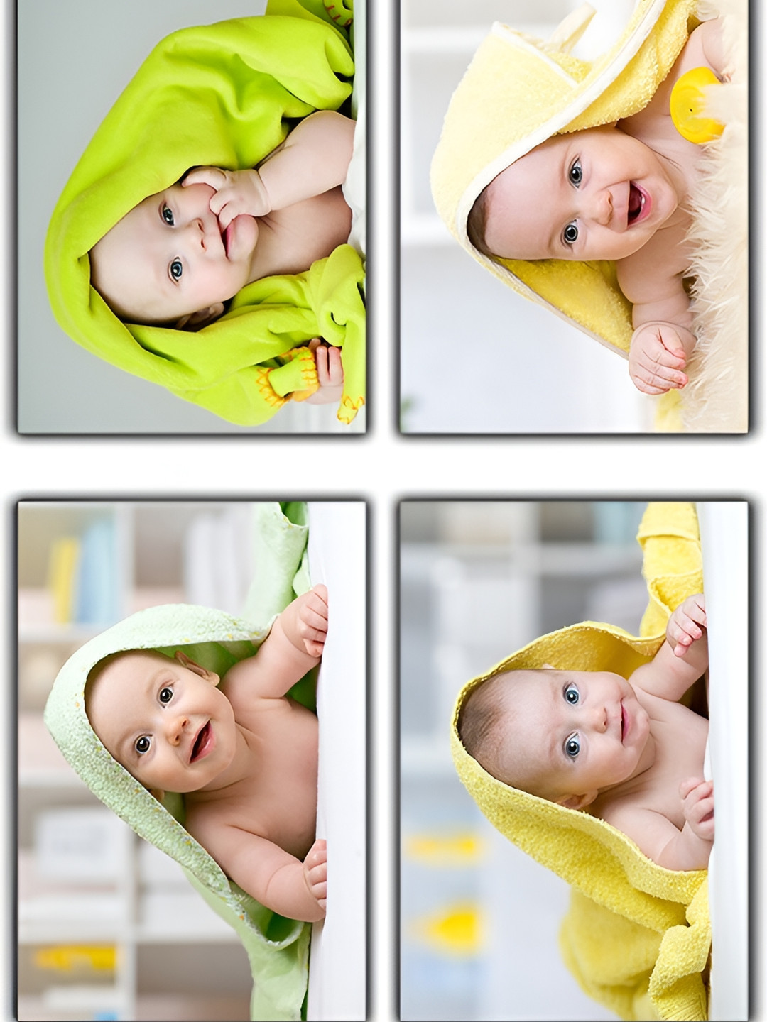 PnF Green & Beige Cute Baby Combo Posters Wall Stickers