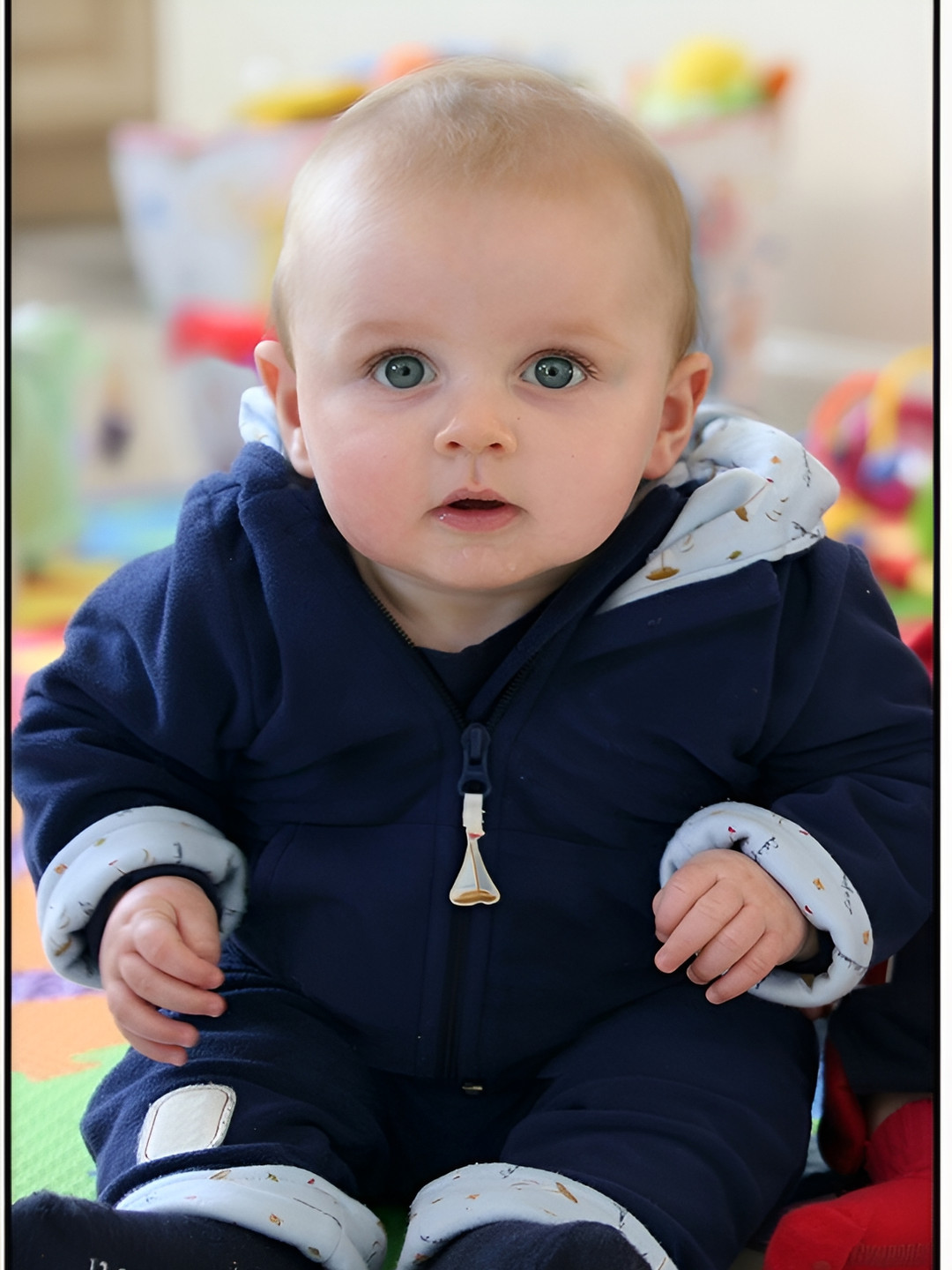 PnF Beige & Blue Baby Printed HD Poster Wall Stickers