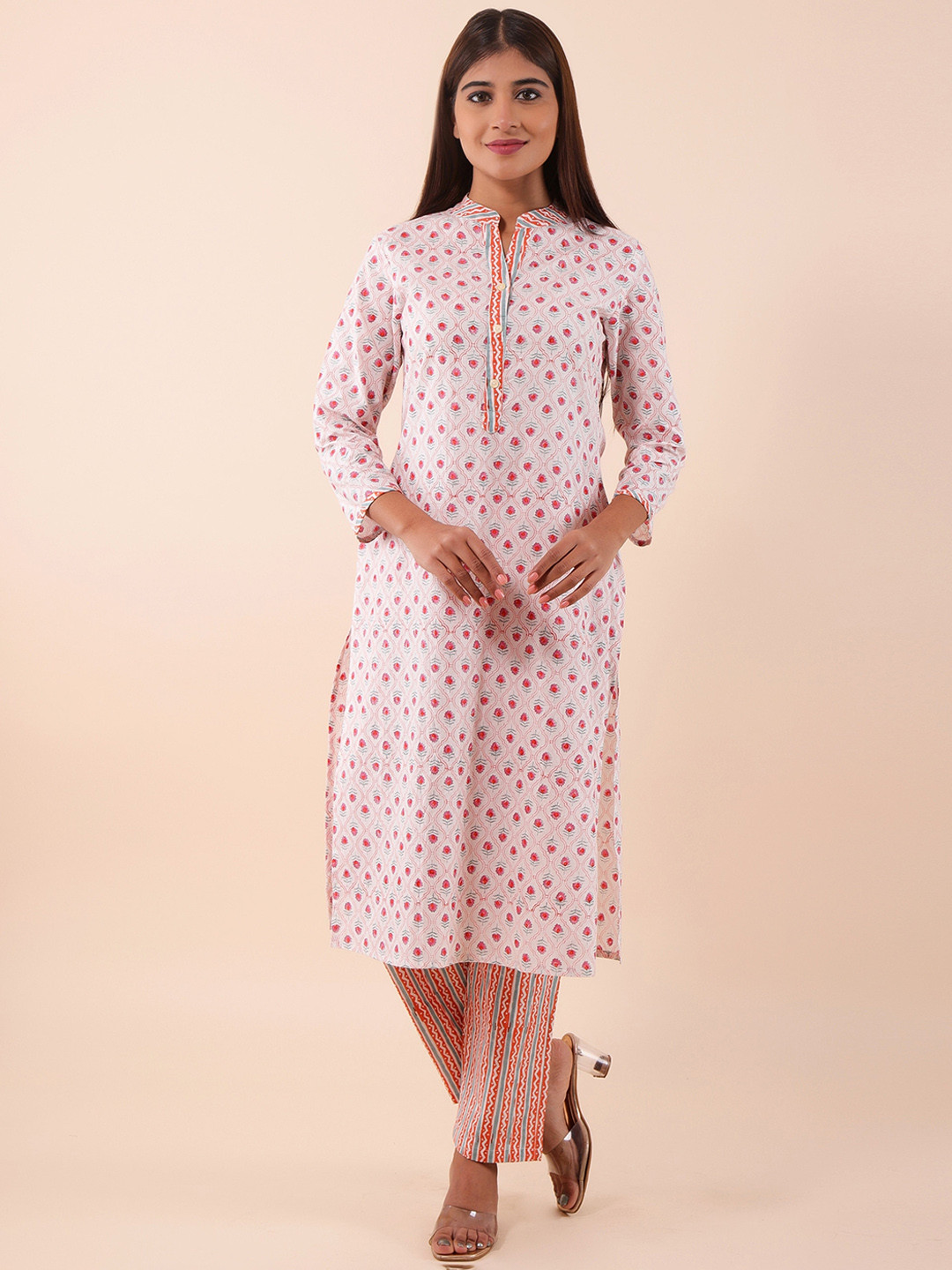 Sangria Printed Pure Pure Cotton Kurta With Trousers