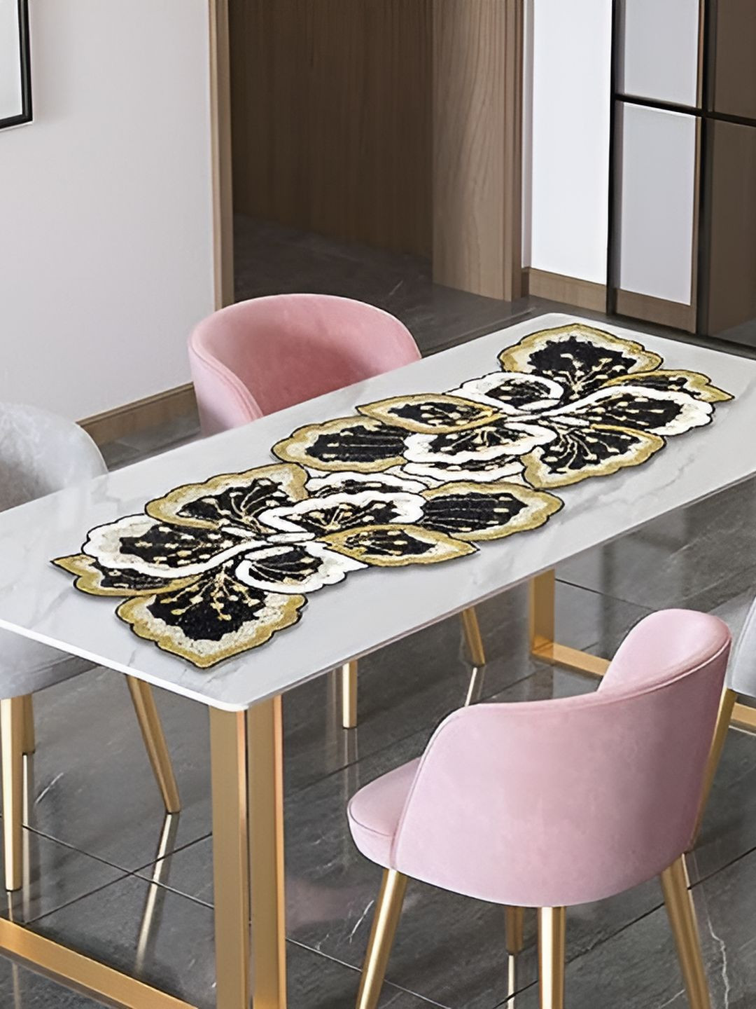 PURINA'S White & Black Embroidered Dining Table Runner