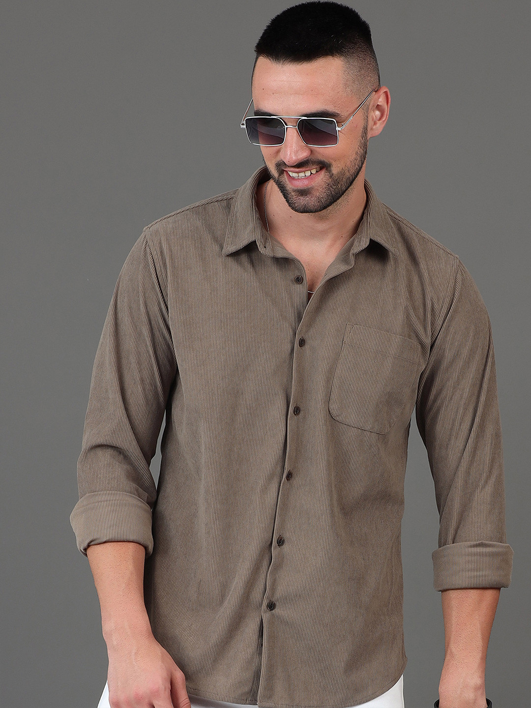 HERE&NOW Brown Slim Fit Textured Opaque Casual Shirt