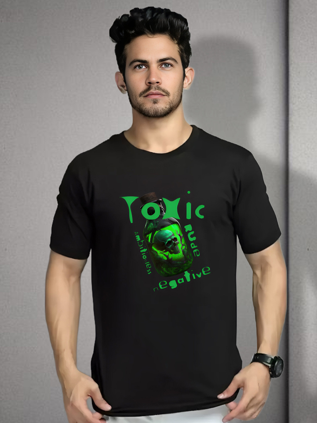 Elibolz Graphic Printed Round Neck Short Sleeves Cotton Applique Casual T-shirt