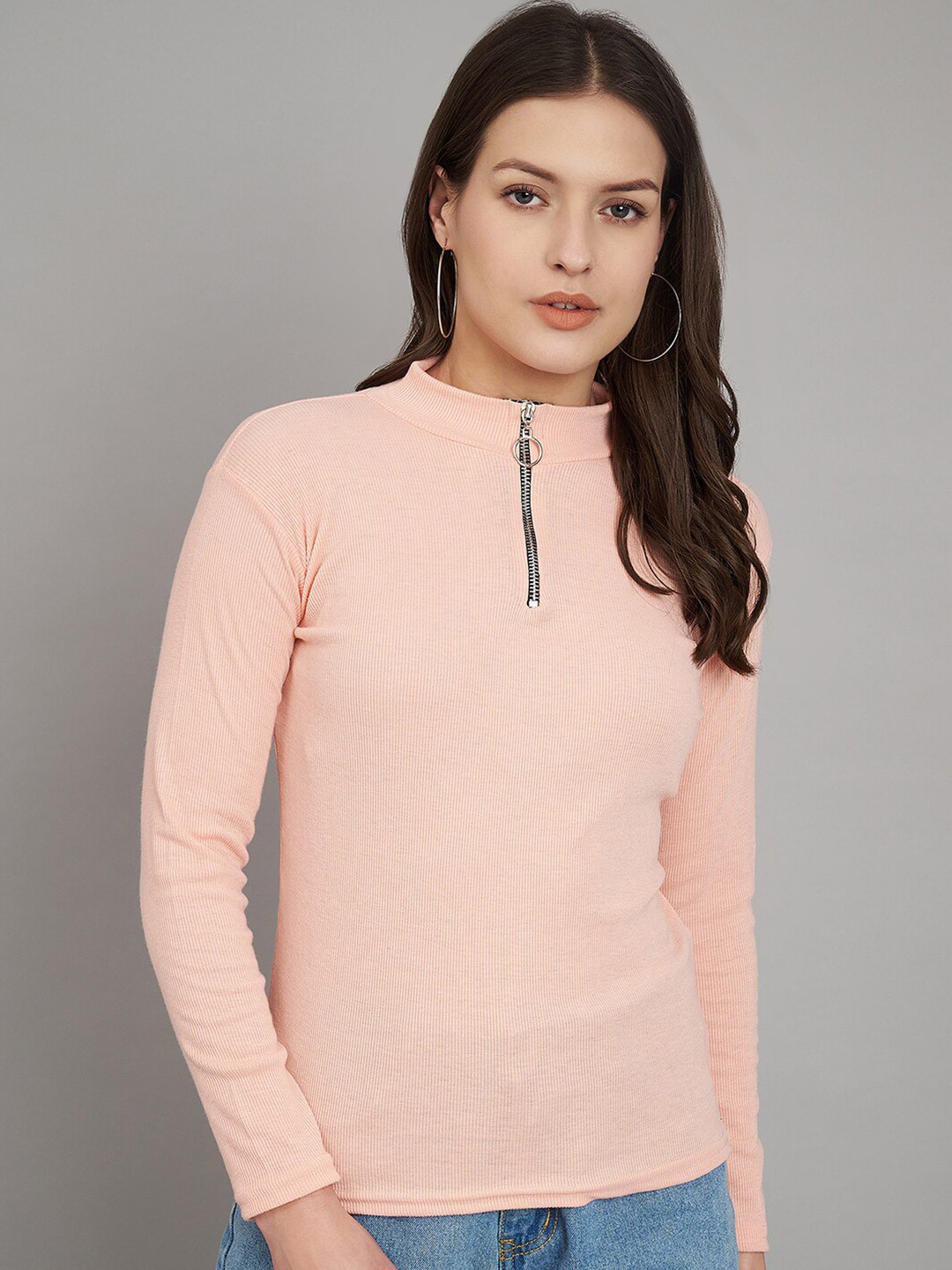 Trend Level High Neck Long Sleeves Cotton Top