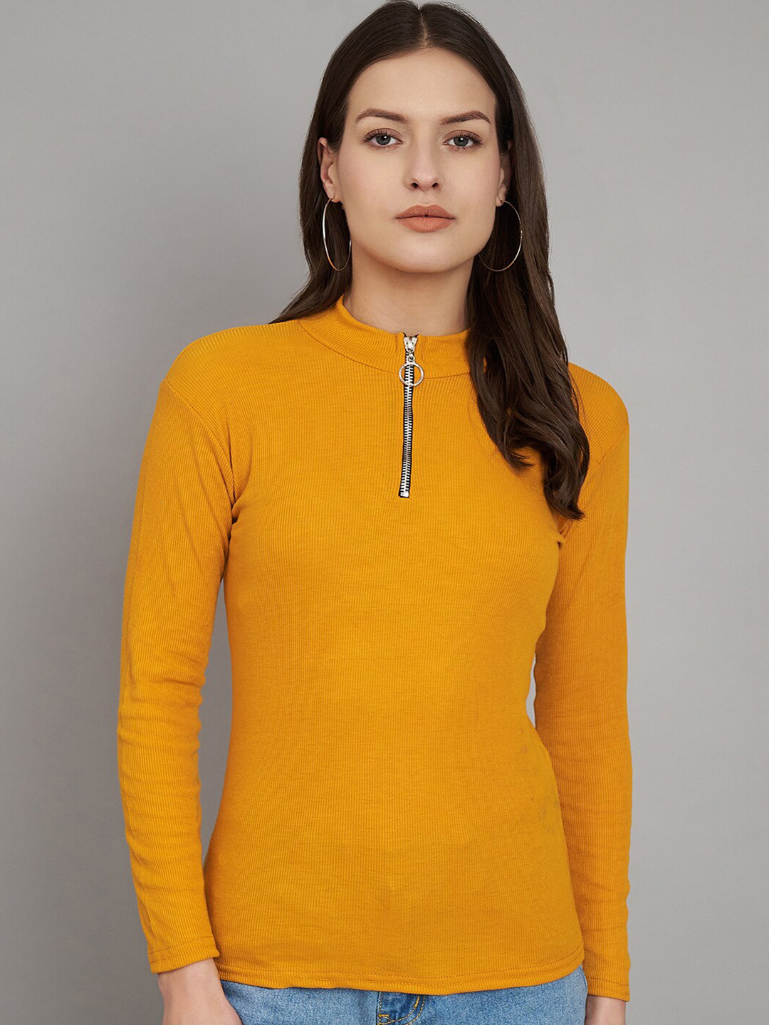 Trend Level High Neck Long Sleeves Cotton Top