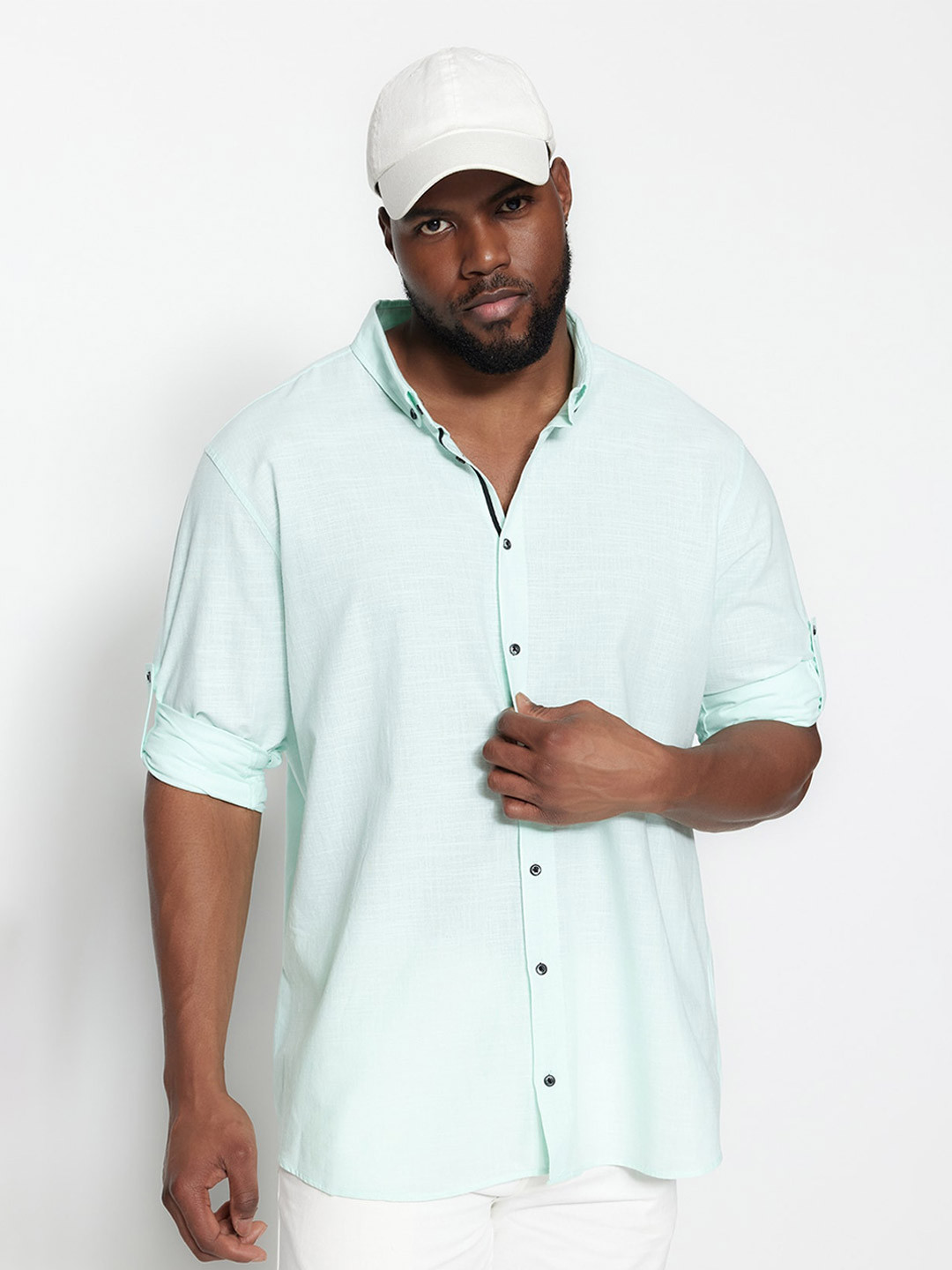 Trendyol Plus Size Button-Down Collar Long Sleeves Cotton Casual Shirt