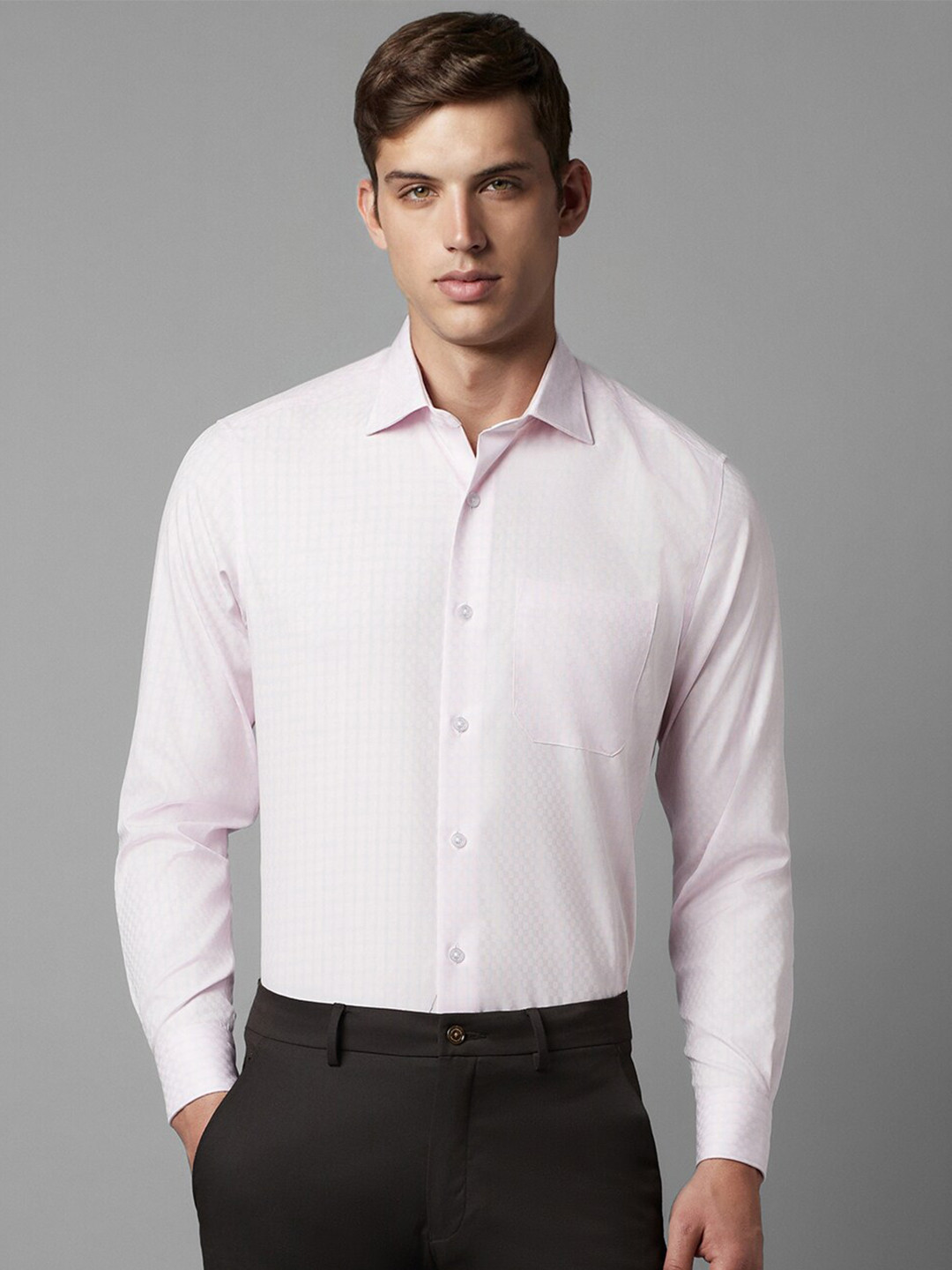Louis Philippe Spread Collar Grid Tattersall Checked Formal Shirt