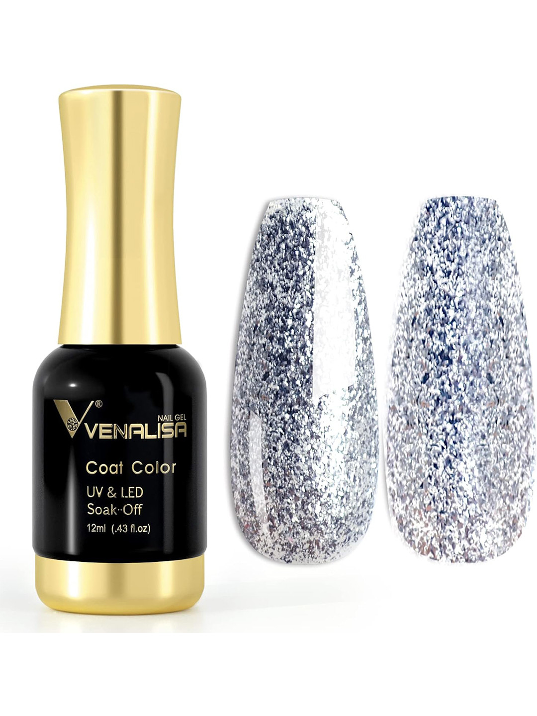 VENALISA Coat Color UV & LED Soak-Off Gel Nail Polish 12 ml - Pure Silver Glitter 1201
