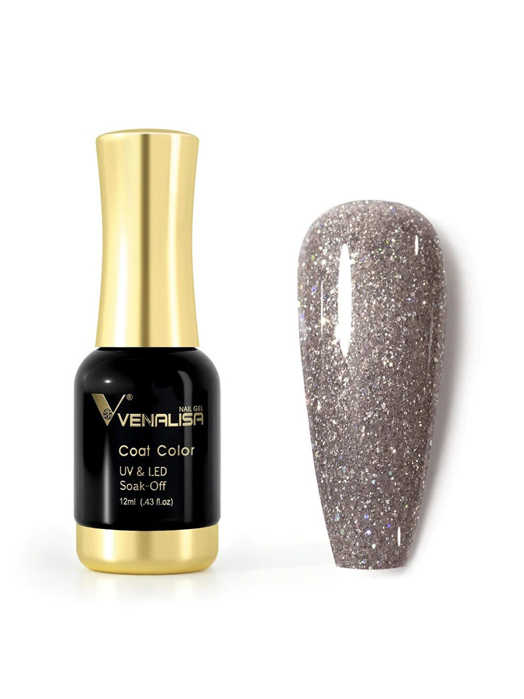 VENALISA Coat Color UV & LED Soak Off Gel Nail Polish 12ml - Grey Glitter 1105