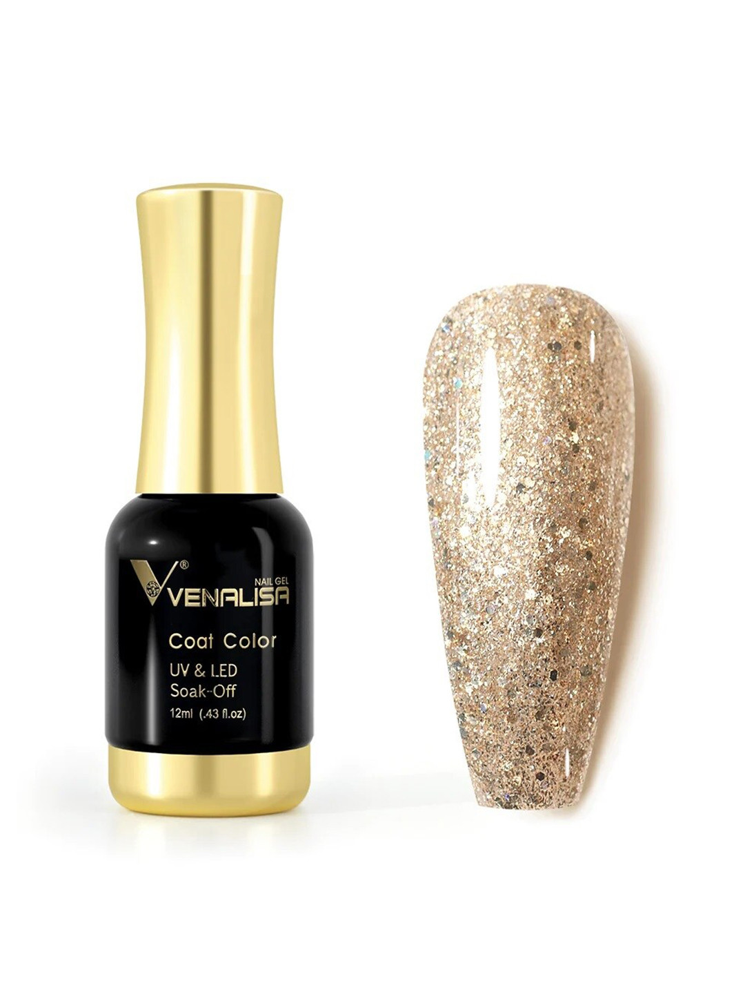VENALISA Coat Color UV & LED Soak Off Gel Nail Polish 12ml - Champagne Glitter 1104