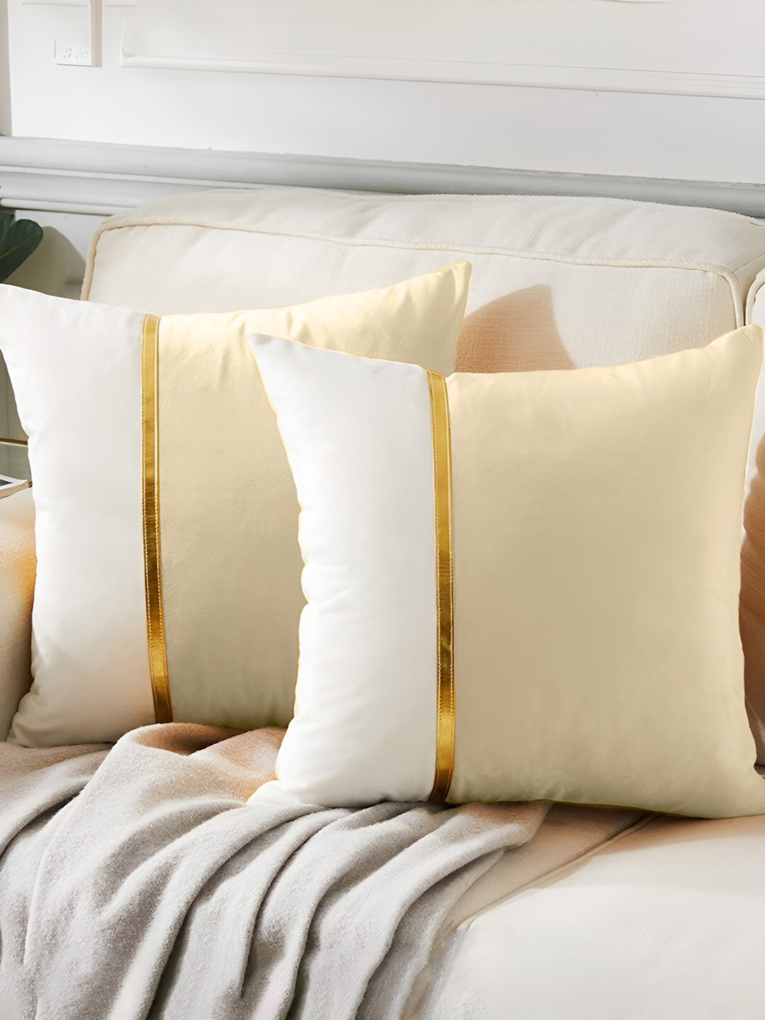 AEROHAVEN Off White & Cream Coloured 2 Pieces Reversible Square Cushion Covers
