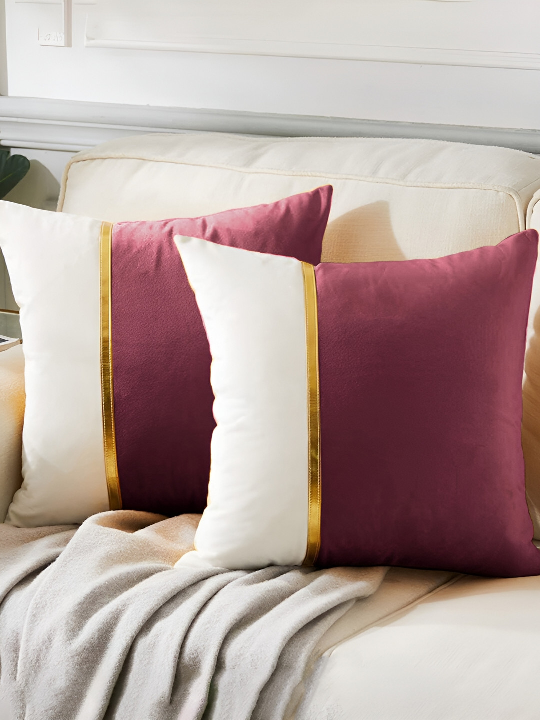 AEROHAVEN Colourblocked Velvet Reversible 2 Pcs Patchwork Cushion Covers - 24 x 24 In