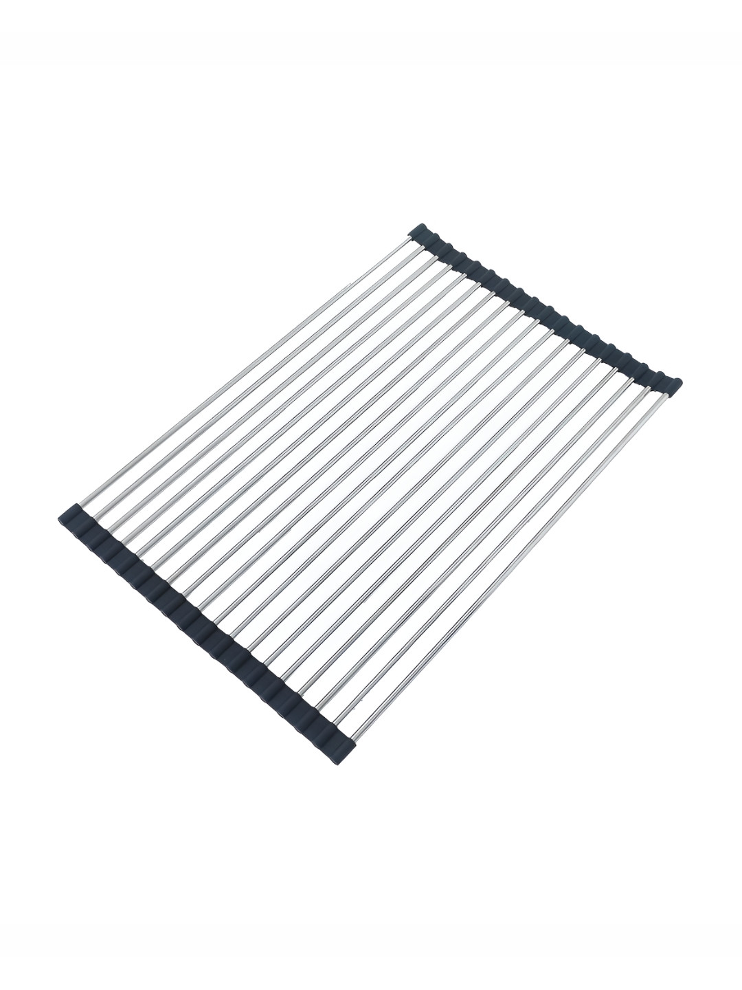 Kuber Industries Silver-Toned Silicone Roll-up Dish Drying Rack Kitchen Tool