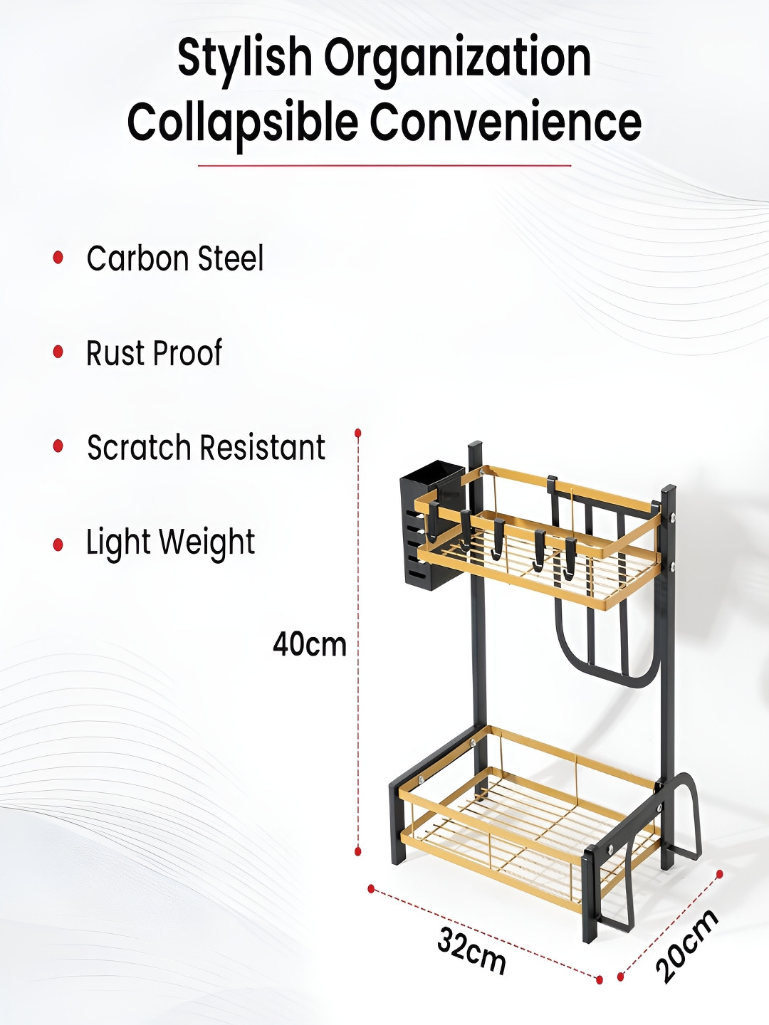 Kuber Industries Black & Beige Stainless Steel Dish Drying Rack