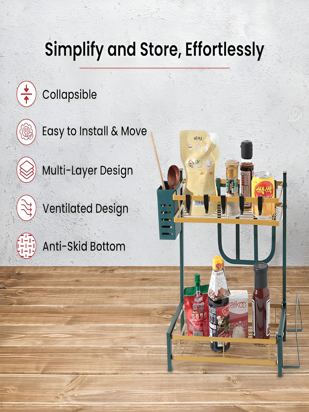 Kuber Industries Green & Yellow Stainless Steel Dish Drying Rack