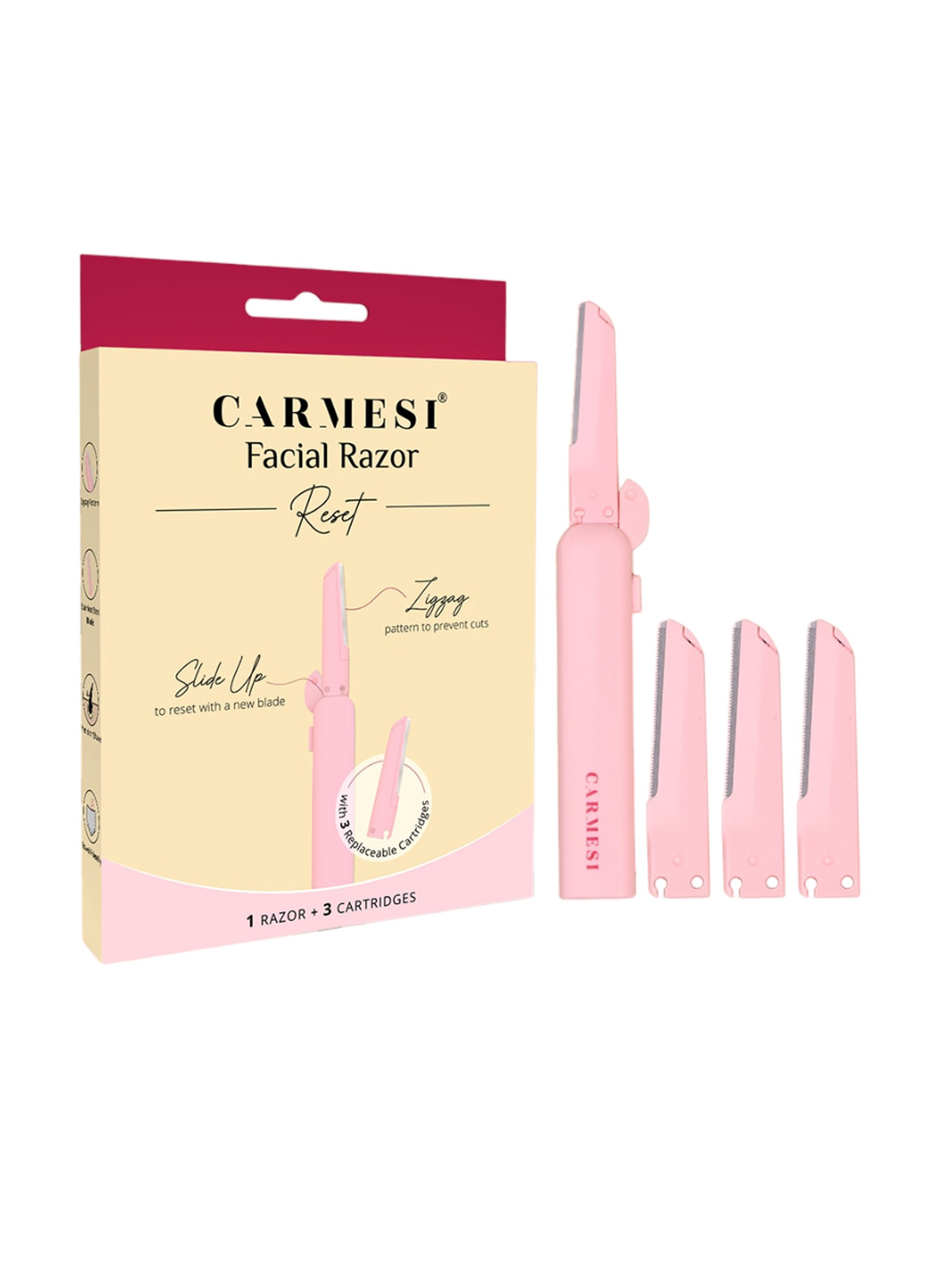 CARMESI Set of 1 Face Razor & 3 Reset Cartridges for Instant & Painless Hair Removal
