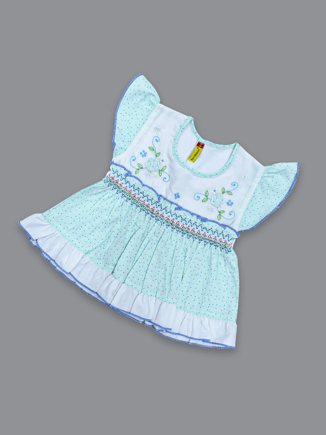 Born Babies Girls Flutter Sleeve Organic Cotton Fit & Flare Dress