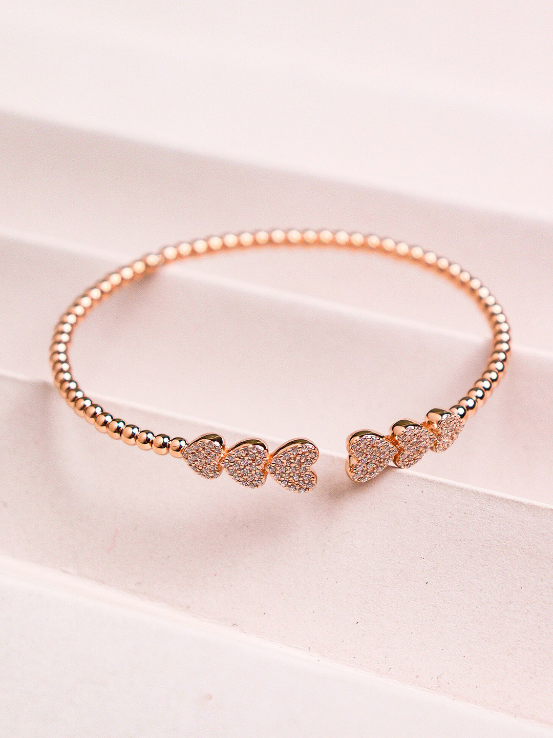 SILBERRY Women Rose Gold-PlatedSterling Silver Cubic Zirconia-Studded Kada Bracelet