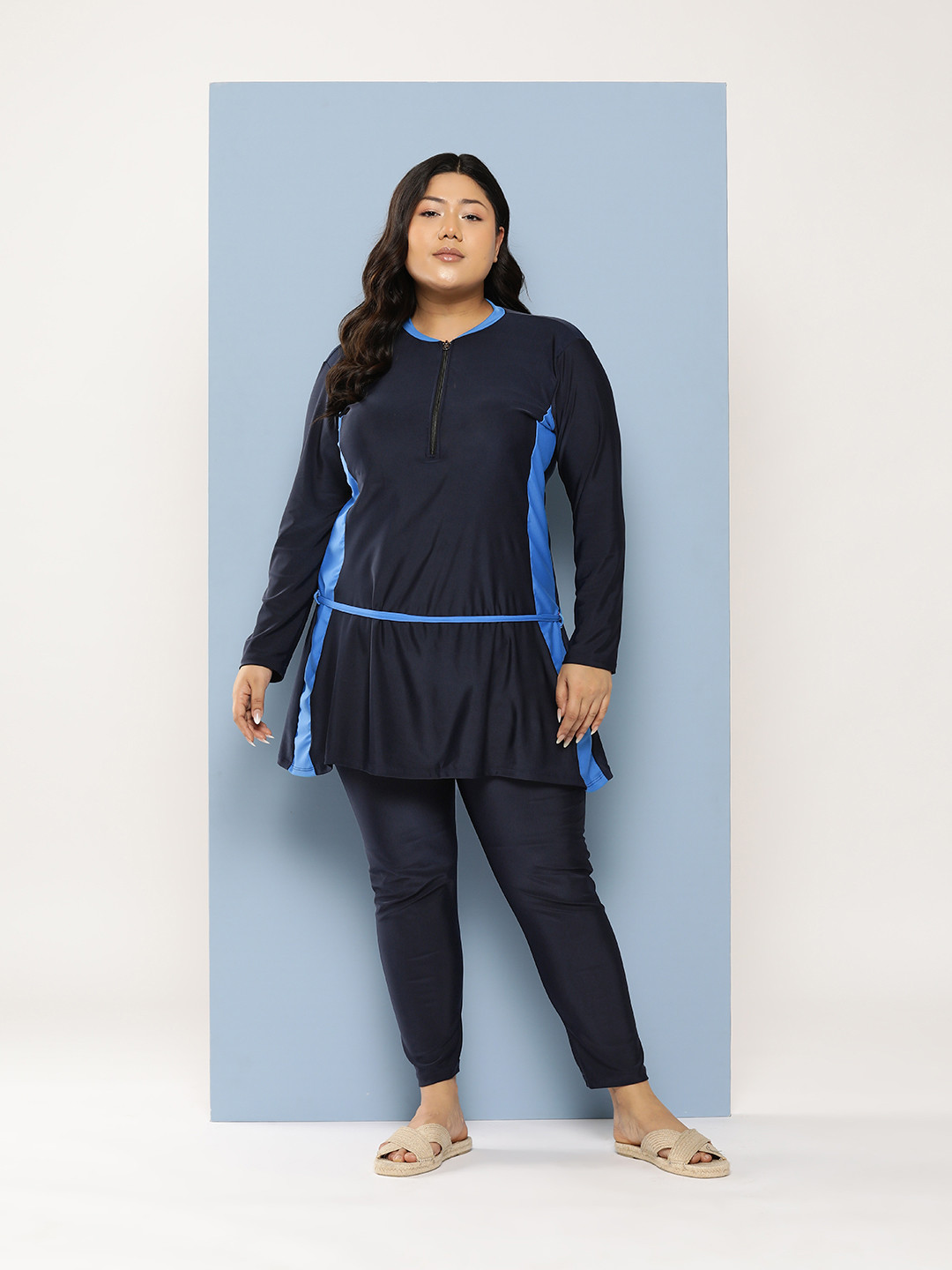 Aarika Plus Size Colourbloacked Full Coverage Swim Set