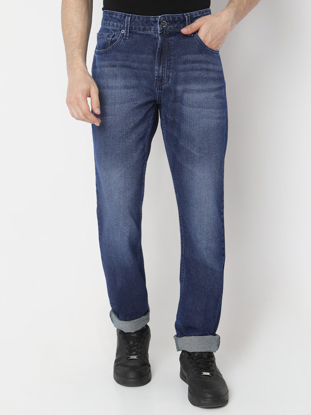 SPYKAR Men Ricardo Fit Mid Rise Straight Fit Heavy Fade Stretchable Jeans