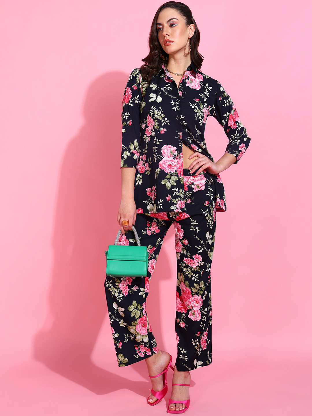 Rudraaksha Creations Printed Long Sleeves Shirt With Trousers