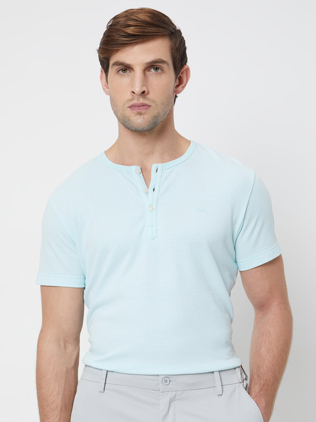 Mufti Slim Fit Henley Neck Cotton Casual T-shirt