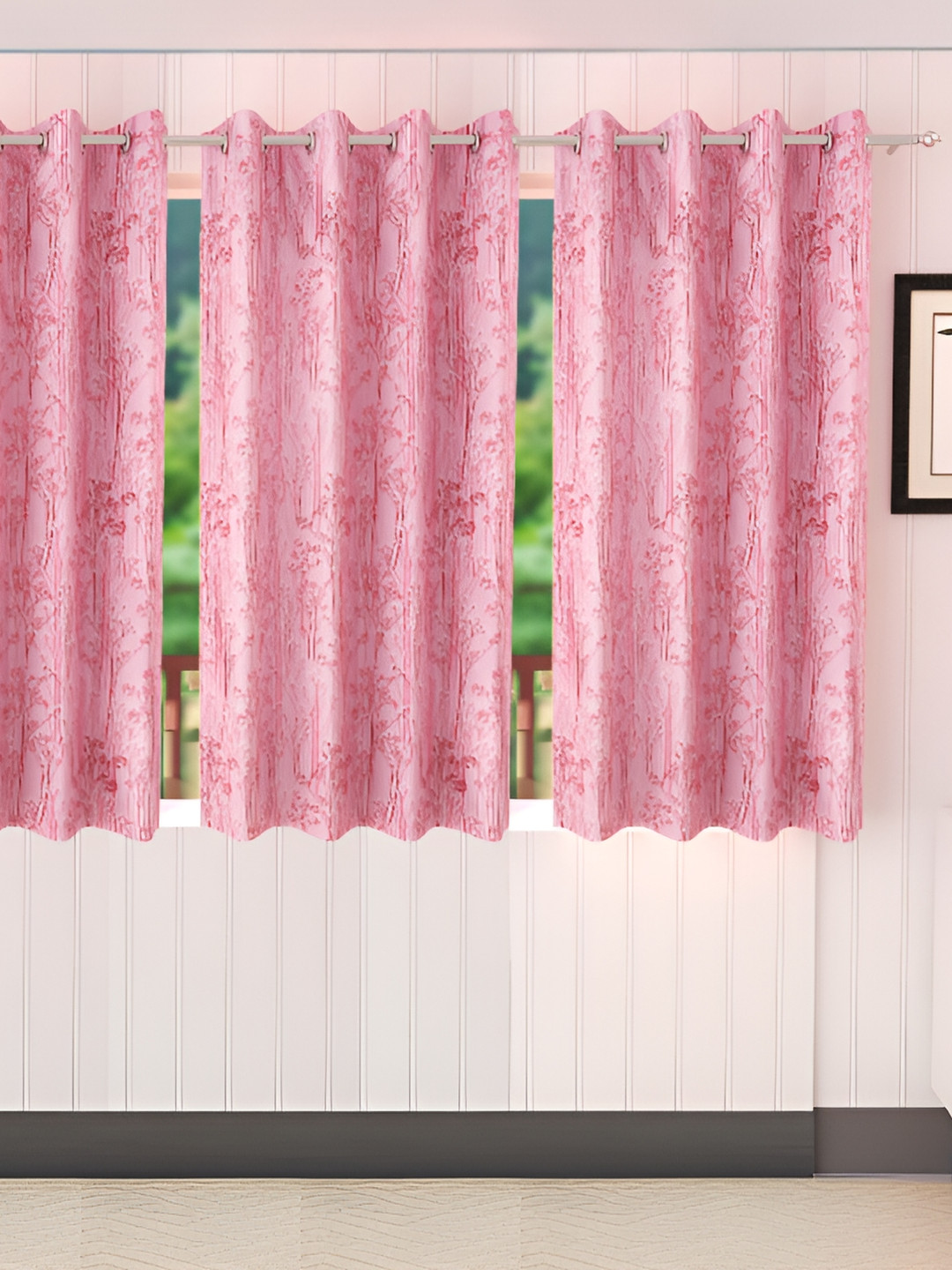 Stella Creations Pink 4 Pieces Floral Room Darkening Window Curtains
