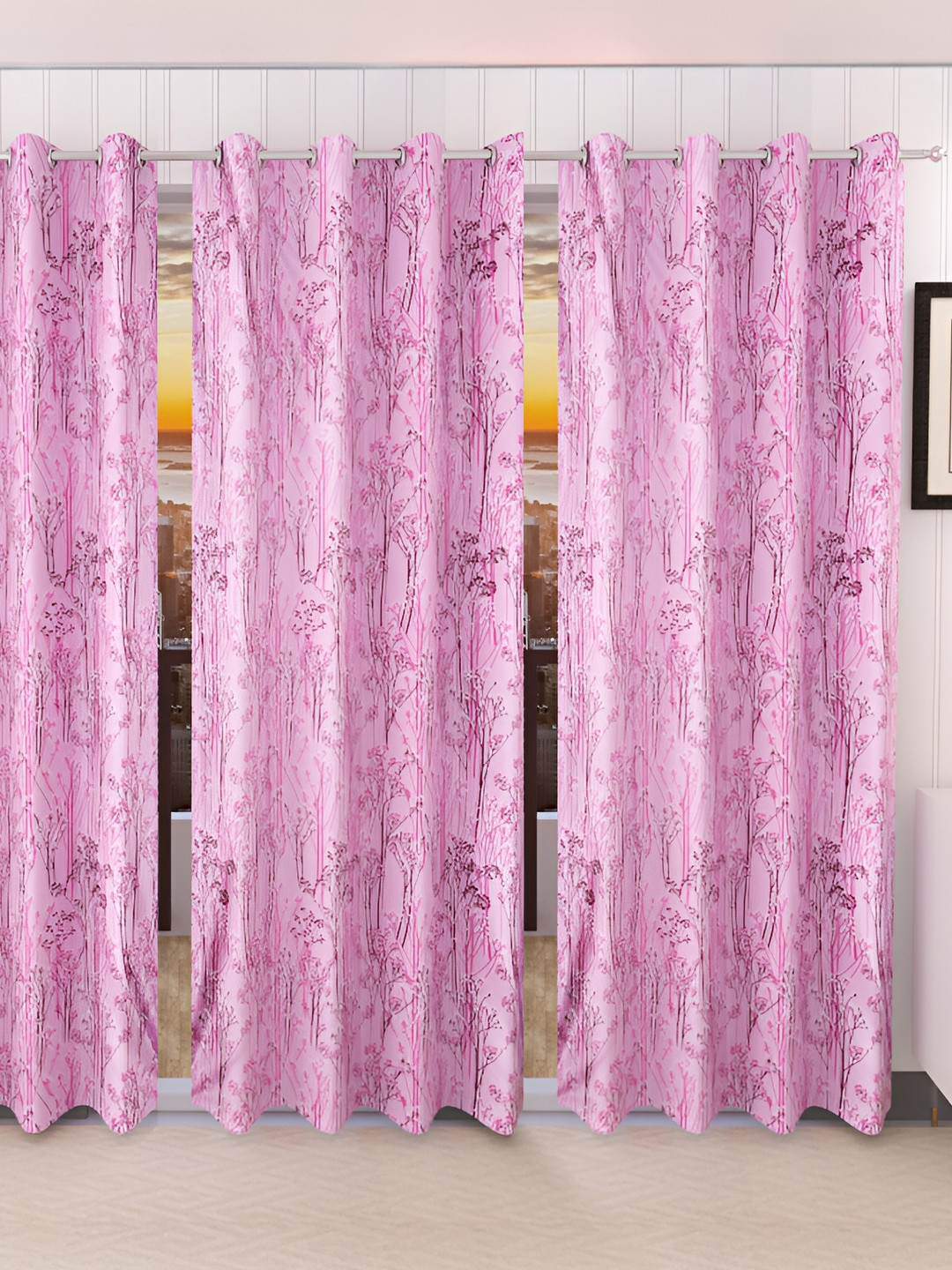 Stella Creations Pink 3 Pieces Floral Room Darkening Door Curtains