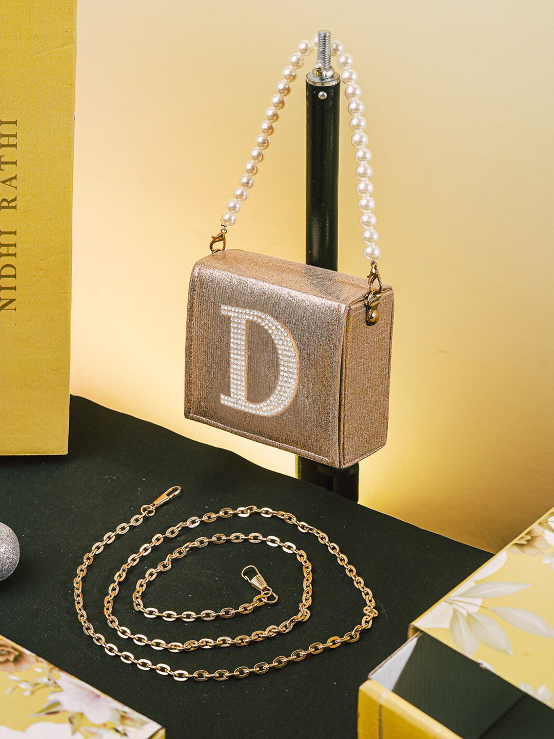 NR By Nidhi Rathi D Alphabhet Embellished Box Clutch