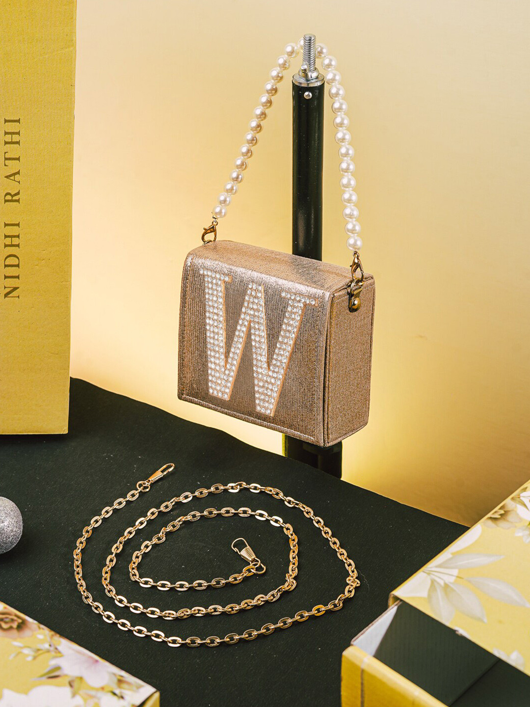 NR By Nidhi Rathi W Alphabhet Embellished Box Clutch