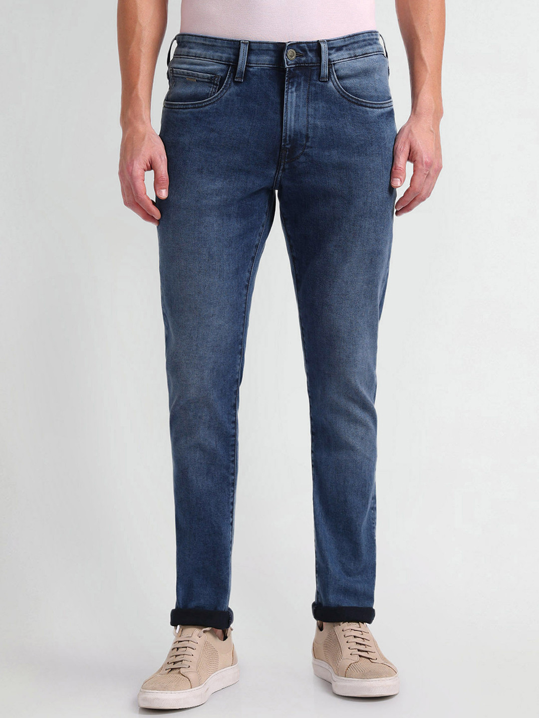 Arrow Sport Men Slim Fit Mid-Rise Dark Shade Light Fade Clean Look Jeans