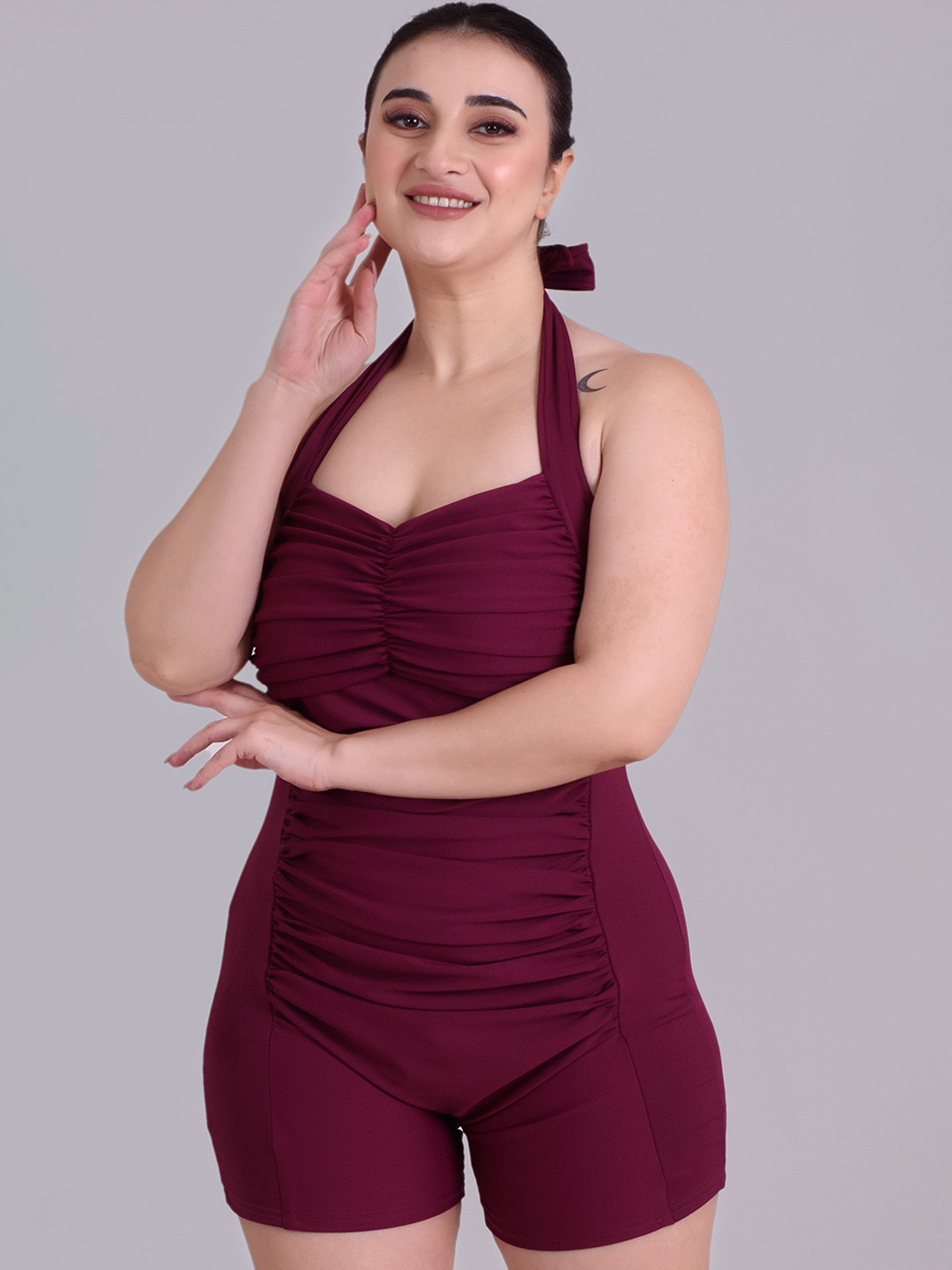 Keepfit Plus Size Halter Neck Medium Coverage Legsuit