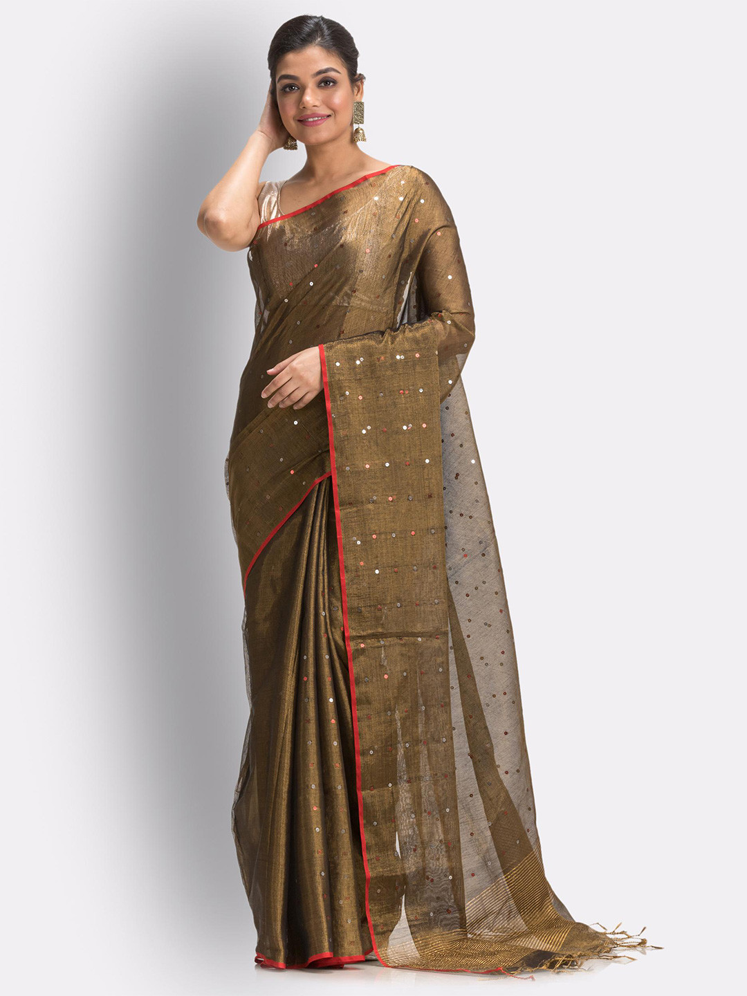 Angoshobha Woven Design Mirror Work Pure Cotton Saree