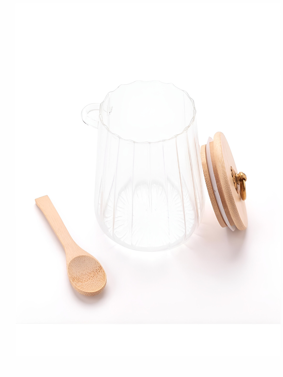 Kuber Industries Transparent & Beige Air Tight Bamboo Lid Food Container & Spoon 635 ml
