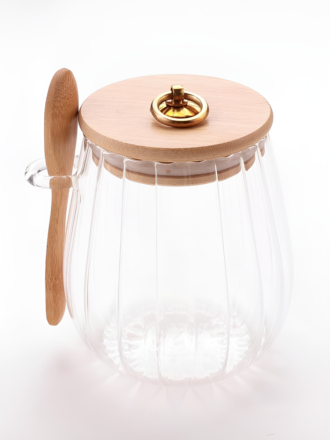 Kuber Industries Transparent Air Tight Bamboo Lid Food Container & Spoon 680 ml